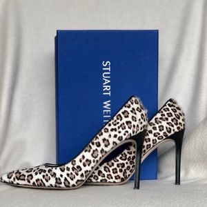 Stuart Weitzman Leigh 95 Pump in Grey Spotted Leopard